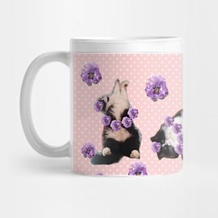 Funny Tuxedo Cat Flower Pattern Pink Mug